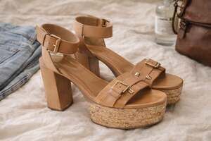 Vic Matié Platform Heels Tan Leather Cork Sandals Made Italy 39